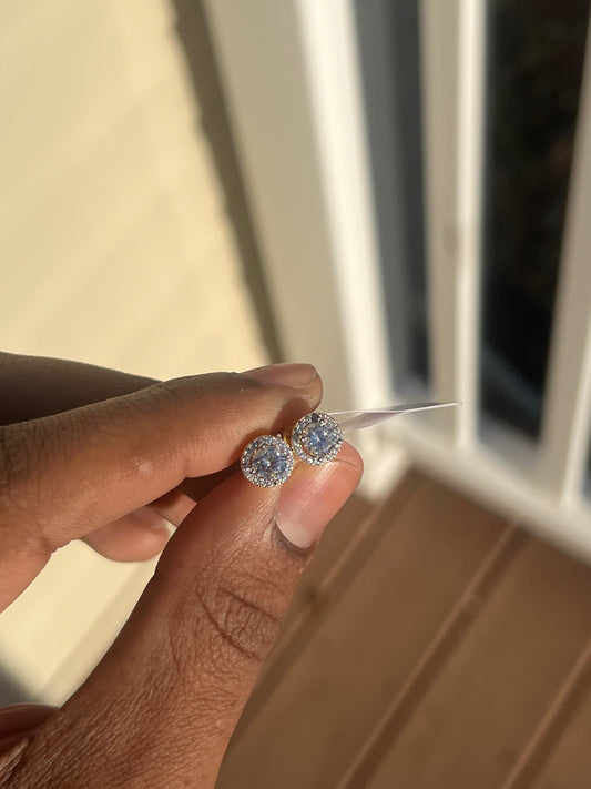 Real Solid 925 Silver Iced Hip Hop Earrings Studs Small 14k Gold Plated Out CZ