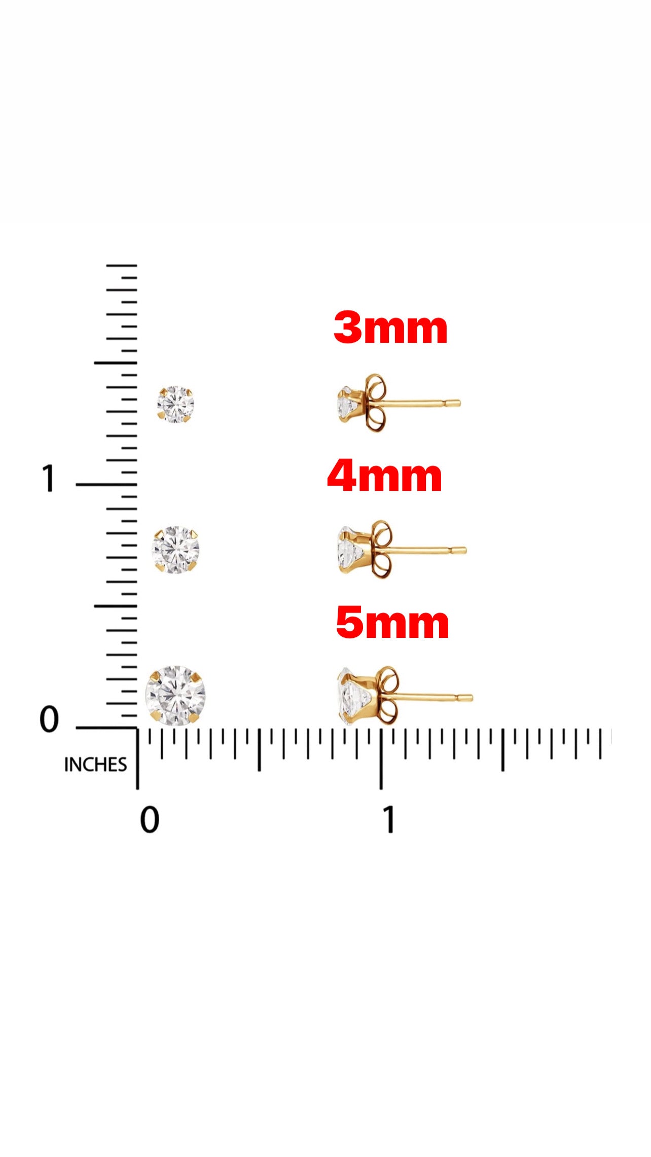 Round CZ 10kt Gold Stud Earrings 3/4/5mm (GET TWO For $85) (Real Gold)
