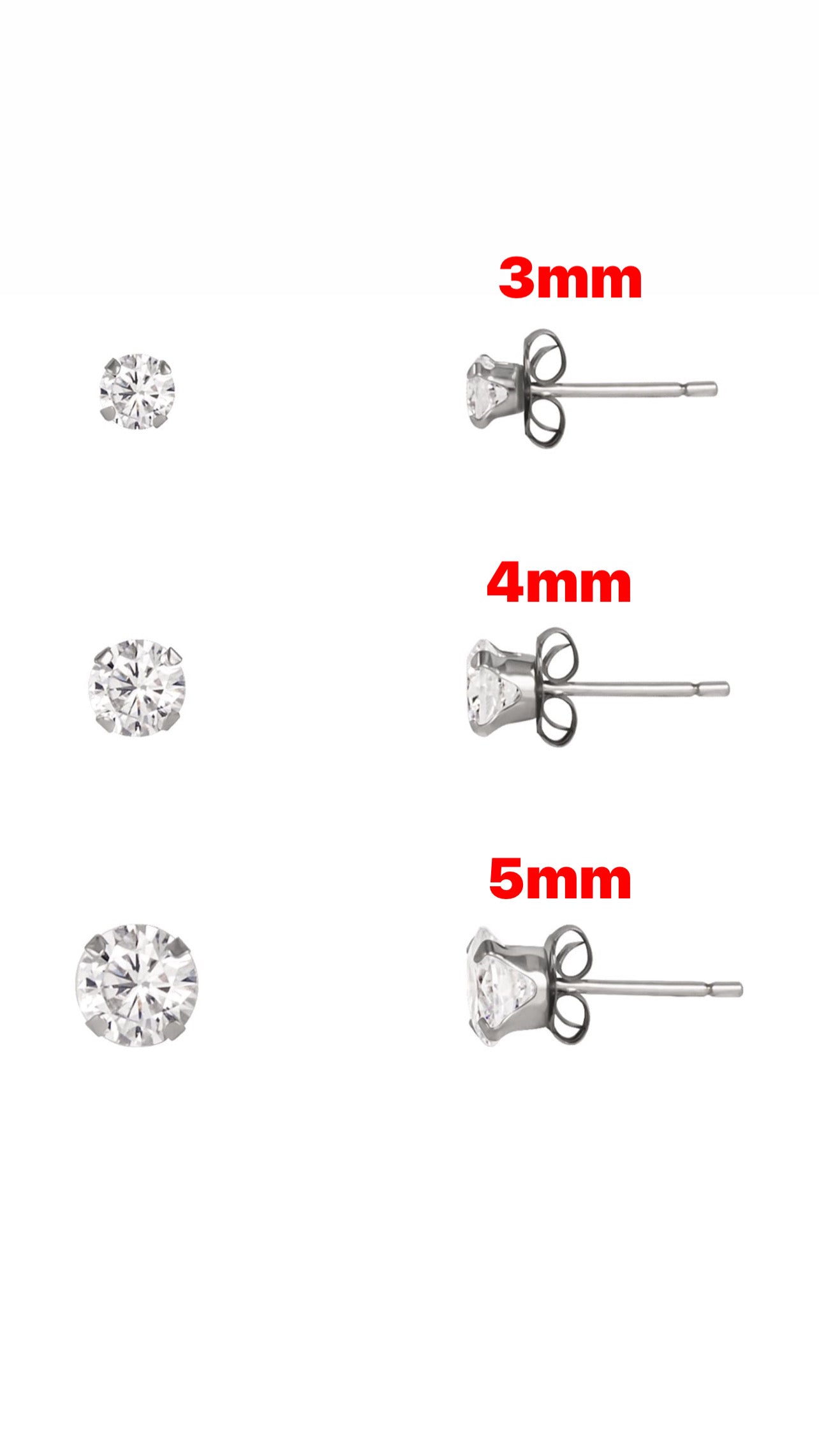 Round CZ 10kt Gold Stud Earrings 3/4/5mm (GET TWO For $85) (Real Gold)