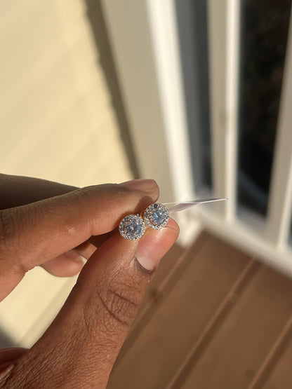 Real Solid 925 Silver Iced Hip Hop Earrings Studs Small 14k Gold Plated Out CZ