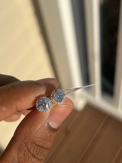 Real Solid 925 Silver Iced Hip Hop Earrings Studs Small 14k Gold Plated Out CZ