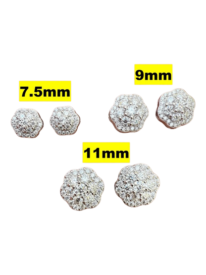 Real Moissanite Earrings – 925 Sterling Silver Iced Screwback Studs (7.5mm–12mm)