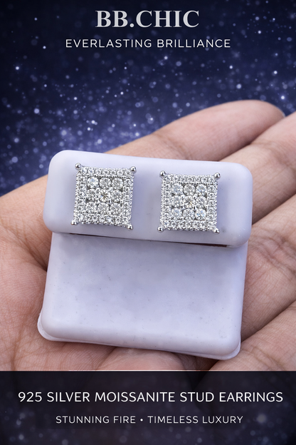 VVS Moissanite Square Stud Earrings – 1.00 CTW | 925 Sterling Silver