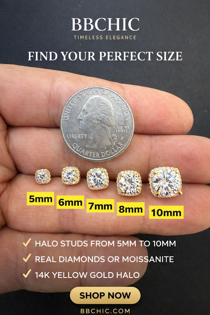 Moissanite Square Halo Stud Earrings in 14K Gold Over 925 Sterling Silver