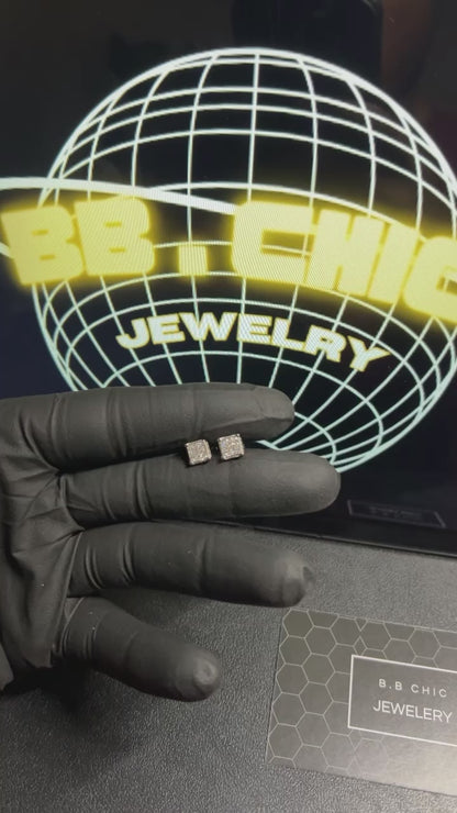 Men-Ladies Iced CZ HipHop Earrings Studs Small Cube 1/4"