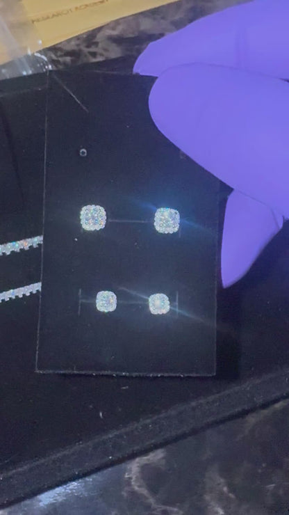 Moissanite Square Halo Stud Earrings in 14K Gold Over 925 Sterling Silver