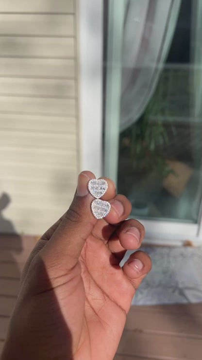 Iced Heart Stud Earrings Men's Ladies Baguette CZ