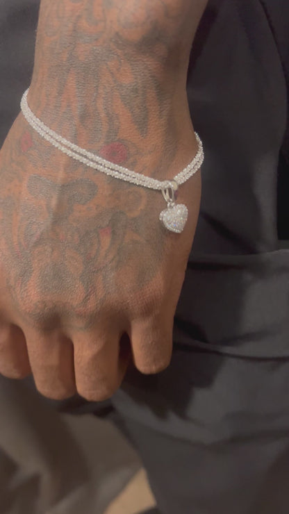 Real Solid 925 Sterling Silver Diamond Cut 3mm Sparkle Rope Bracelet 6-8.5" Long - MOISSANITE 925 Silver 14K Gold Iced Small Ladies Heart Shaped Love Pendant Charm