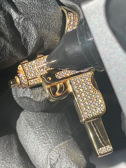 MOISSANITE Gold Uzi Gun Pendant Iced Pass Diamond Test Hip Hop