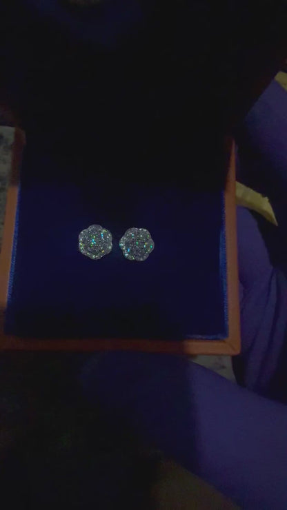 Real Moissanite Earrings – 925 Sterling Silver Iced Screwback Studs (7.5mm–12mm)