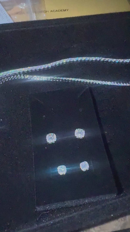 Moissanite Square Halo Stud Earrings in 14K Gold Over 925 Sterling Silver