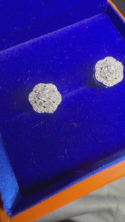 Real Moissanite Earrings – 925 Sterling Silver Iced Screwback Studs (7.5mm–12mm)