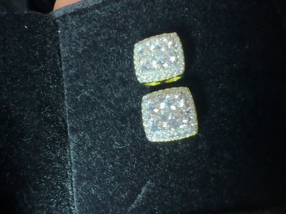 Men's 14k Gold-Plated Square CZ Iced Stud Earrings in 925 Sterling Silver